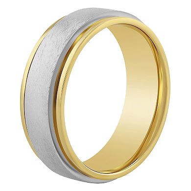 Steel Nation Men's Two Tone Stainless Steel Step Edge Band Ring