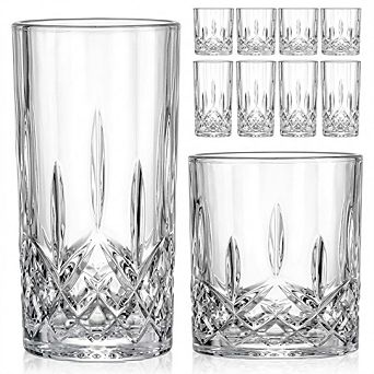 Crystal Drinking Glasses Set of 8, 11 oz, Highball & Whiskey Glasses