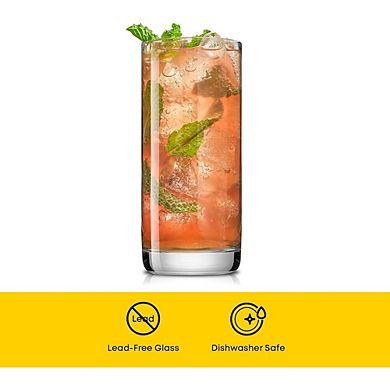 Faye Highball Glasses Set of 6, 13 oz, Lead-Free Crystal Drinkware