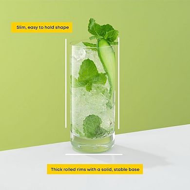 Faye Highball Glasses Set of 6, 13 oz, Lead-Free Crystal Drinkware