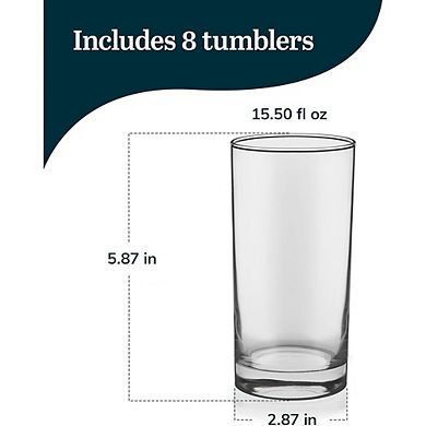 Heavy Base Drinking Glasses Set of 8, 15.5 oz, Dishwasher Safe