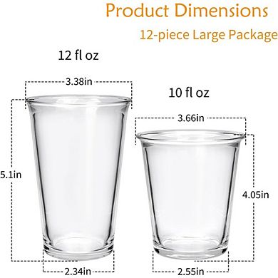 Glass Cups Set of 12, 1012 oz Highball & Cocktail Tumblers, Stackable