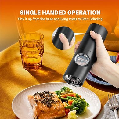 Electric Salt & Pepper Grinder Set, One-Hand Operation, Adjustable Coarseness
