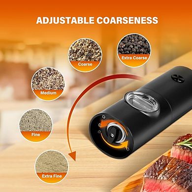 Electric Salt & Pepper Grinder Set, One-Hand Operation, Adjustable Coarseness