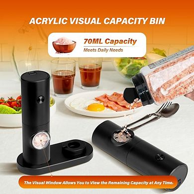 Electric Salt & Pepper Grinder Set, One-Hand Operation, Adjustable Coarseness
