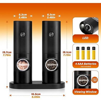 Electric Salt & Pepper Grinder Set, One-Hand Operation, Adjustable Coarseness