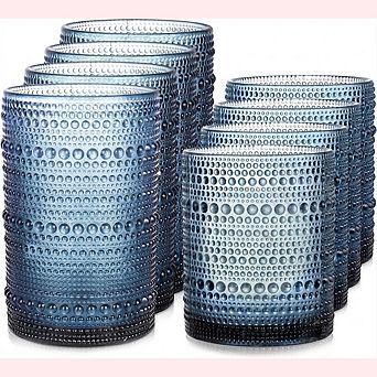 8 pc Hobnail Glass Set Vintage Highball & Cocktail Tumblers for Drinks