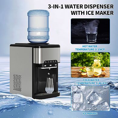 Mjkone 3-in-1 Top-Loading Water Cooler Dispenser, 44LBS/24H Ice Maker for 3-5 Gallon Water Bottles
