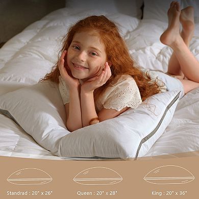 Inhand Goose Feather Down Pillows with 100% Cotton Cover, Medium Firm Soft Support Pillow (Set of 2)