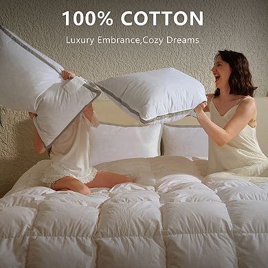 Inhand Goose Feather Down Pillows with 100% Cotton Cover, Medium Firm Soft Support Pillow (Set of 2)