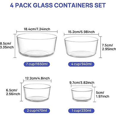 Glass Bowl Set with Lids, Food Storage, Microwave & Dishwasher Safe