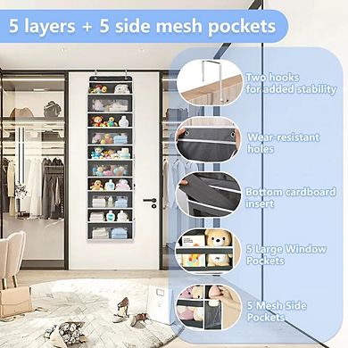 Over Door Hanging Organizer with 5 Front and 5 Mesh Side Pockets set of 2