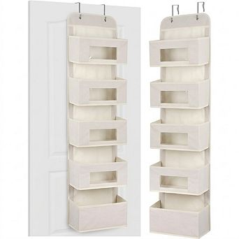 Over Door Hanging Organizer with 5 Clear Window Pockets and Hooks set of 2