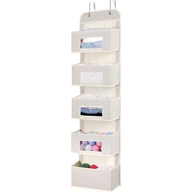 Over Door Hanging Organizer with 5 Clear Window Pockets and Hooks set of 2