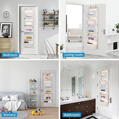 Over Door Hanging Organizer with 5 Clear Window Pockets and Hooks set of 2