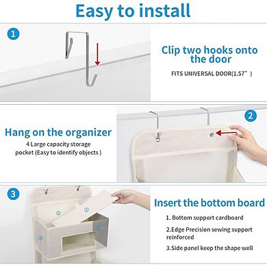 Over Door Hanging Organizer with 5 Clear Window Pockets and Hooks set of 2
