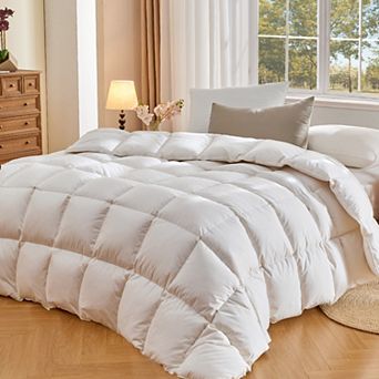 Inhand All Season Down Feather Comforter, Luxury Warm Fluffy Duvet Insert with Cotton Blend Cover