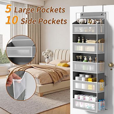5-Tier Over-the-Door Organizer, 5 Large & 10 Side Pockets, 44 lb Capacity set of 2