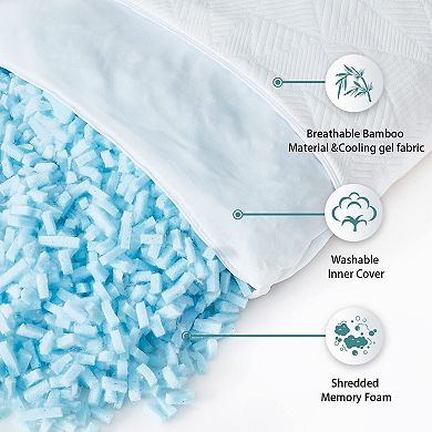 Inhand Cooling Pillows Set of 2, Shredded Memory Foam for Hot Sleepers, Adjustable Firm Soft Support