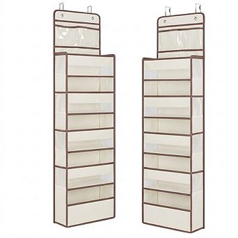 Over Door Hanging Organizer with 5 Large Compartments, PVC and Mesh Pockets set of 2