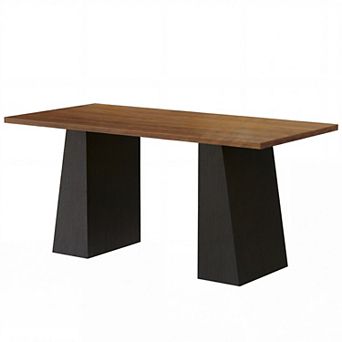 HOMCOM 63 Inch Computer Desk with Trapezoidal Frame, Walnut and Black