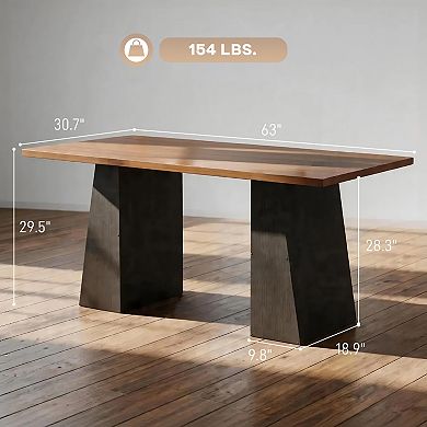 HOMCOM 63 Inch Computer Desk with Trapezoidal Frame, Walnut and Black