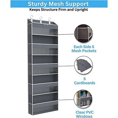 Over Door Hanging Organizer with 5 Large and 10 Mesh Pockets set of 2