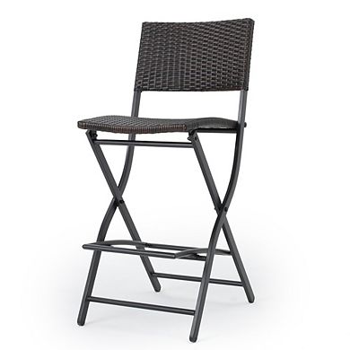 Foldable Outdoor Wicker Bar Stools Set of 2 Faux Rattan Patio Barstools with Backrest, Multibrown