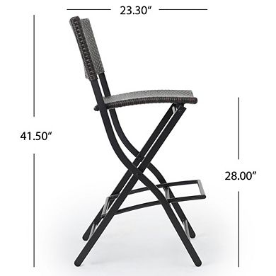 Foldable Outdoor Wicker Bar Stools Set of 2 Faux Rattan Patio Barstools with Backrest, Multibrown