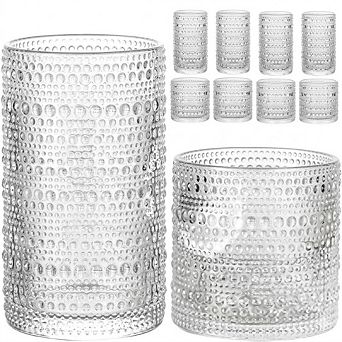 Drinking Glass Set of 8 Embossed Highball & Rocks Glasses
