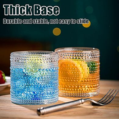 Drinking Glass Set of 8 Embossed Highball & Rocks Glasses