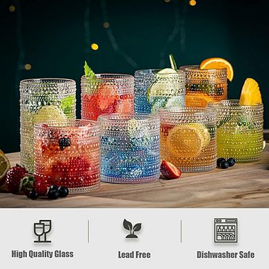 Drinking Glass Set of 8 Embossed Highball & Rocks Glasses