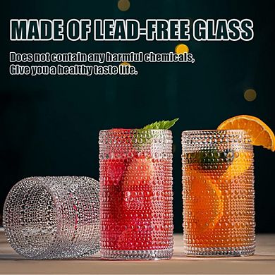 Drinking Glass Set of 8 Embossed Highball & Rocks Glasses