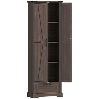 HOMCOM 71inch Kitchen Pantry, Farmhouse Storage Cabinet with Barn Doors