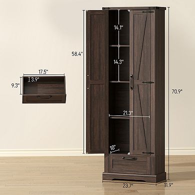 HOMCOM 71inch Kitchen Pantry, Farmhouse Storage Cabinet with Barn Doors