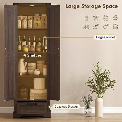 HOMCOM 71inch Kitchen Pantry, Farmhouse Storage Cabinet with Barn Doors