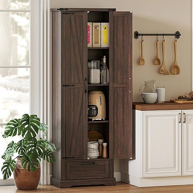 HOMCOM 71inch Kitchen Pantry, Farmhouse Storage Cabinet with Barn Doors