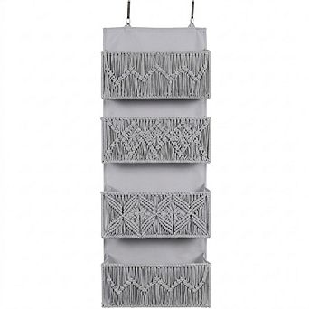 Over Door Boho Organizer with 4 Hanging Leaf-Weave Pockets