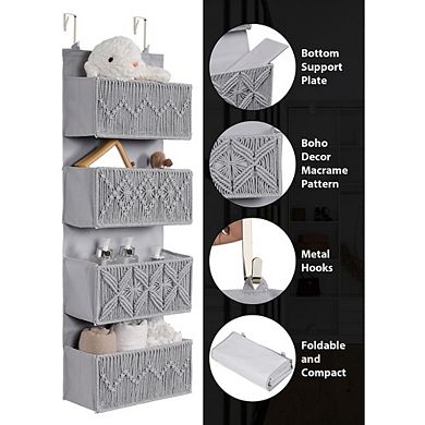 Over Door Boho Organizer with 4 Hanging Leaf-Weave Pockets
