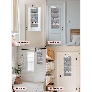 Over Door Boho Organizer with 4 Hanging Leaf-Weave Pockets
