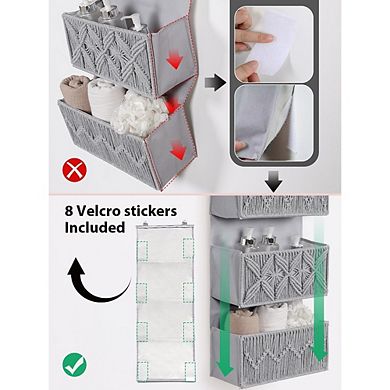Over Door Boho Organizer with 4 Hanging Leaf-Weave Pockets