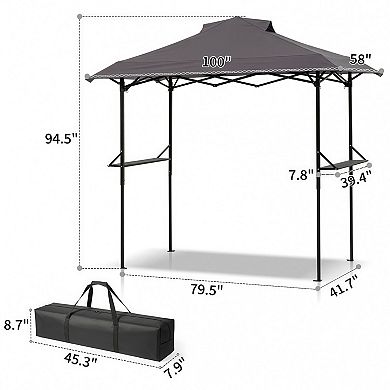 Pop-Up Grill Gazebo with Ventilated Canopy and Side Shelves