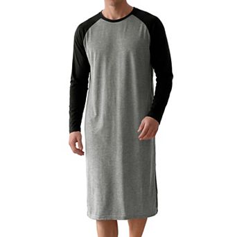 Men's Soft Loose Lightweight Round Neck Raglan Sleeve Nightshirt Sleepwear