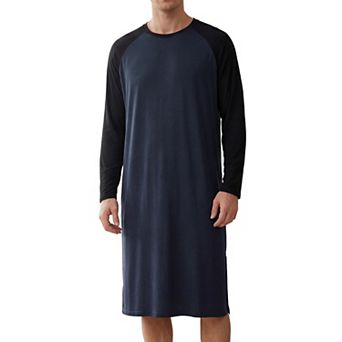 Men's Soft Loose Lightweight Round Neck Raglan Sleeve Nightshirt Sleepwear
