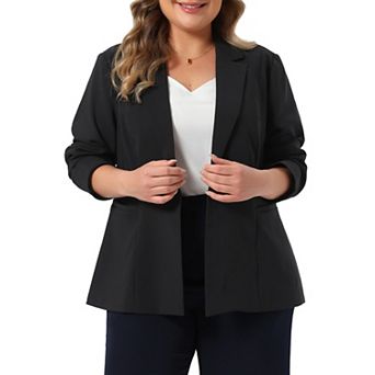 Women's Plus Size Casual Blazer Lapel Collar Single Button Long Sleeve Work Blazer Suit Jacket