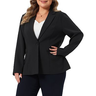 Women's Plus Size Casual Blazer Lapel Collar Single Button Long Sleeve Work Blazer Suit Jacket