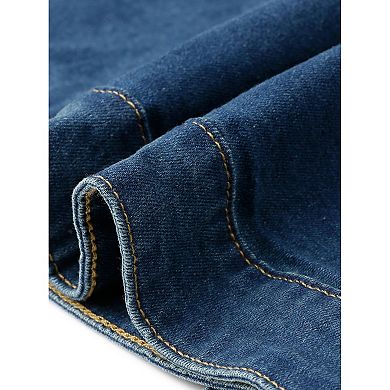 Women's Plus Size Denim Jackets Collarless Long Sleeve Button Vintage Western Outfit Jean Jackets