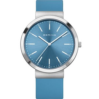 BERING Men’s 41mm Stainless Steel Ice Blue Dial Silicone Strap Watch - 10141-398