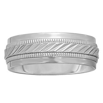 Steel Nation Men's Stainless Steel Diamond-Cut Wedding Band Ring