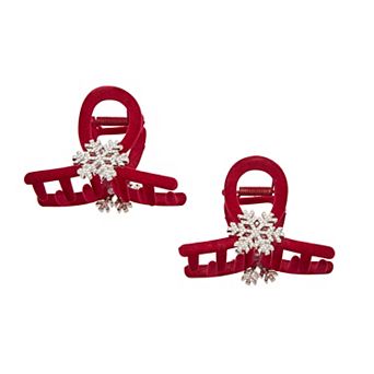 Emberly Holiday Velvet Snowflake Embellished Claw Hair Clip 2-Pack